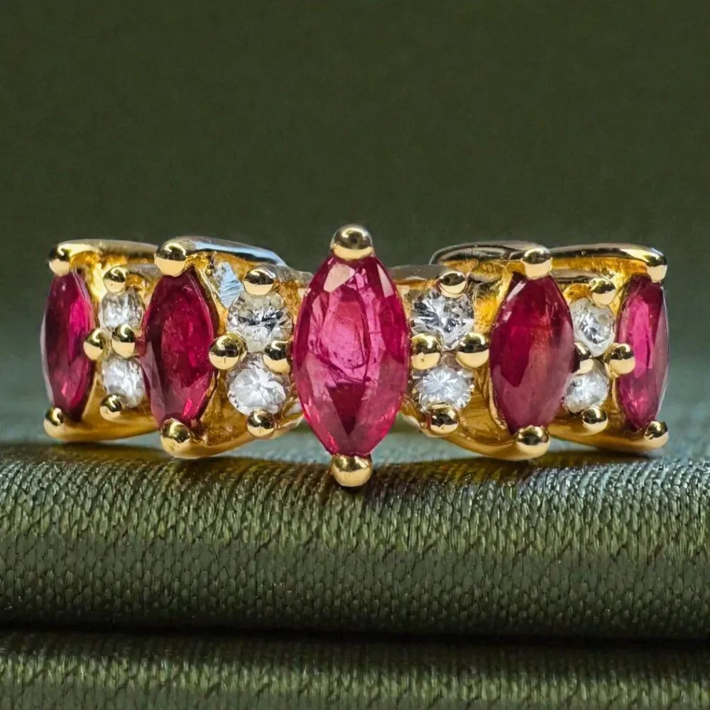 DESIGNER- 14K Gold Natural Ruby & Diamond Ring -Size 5.5- 1CT Stacking Ring 3.1g
